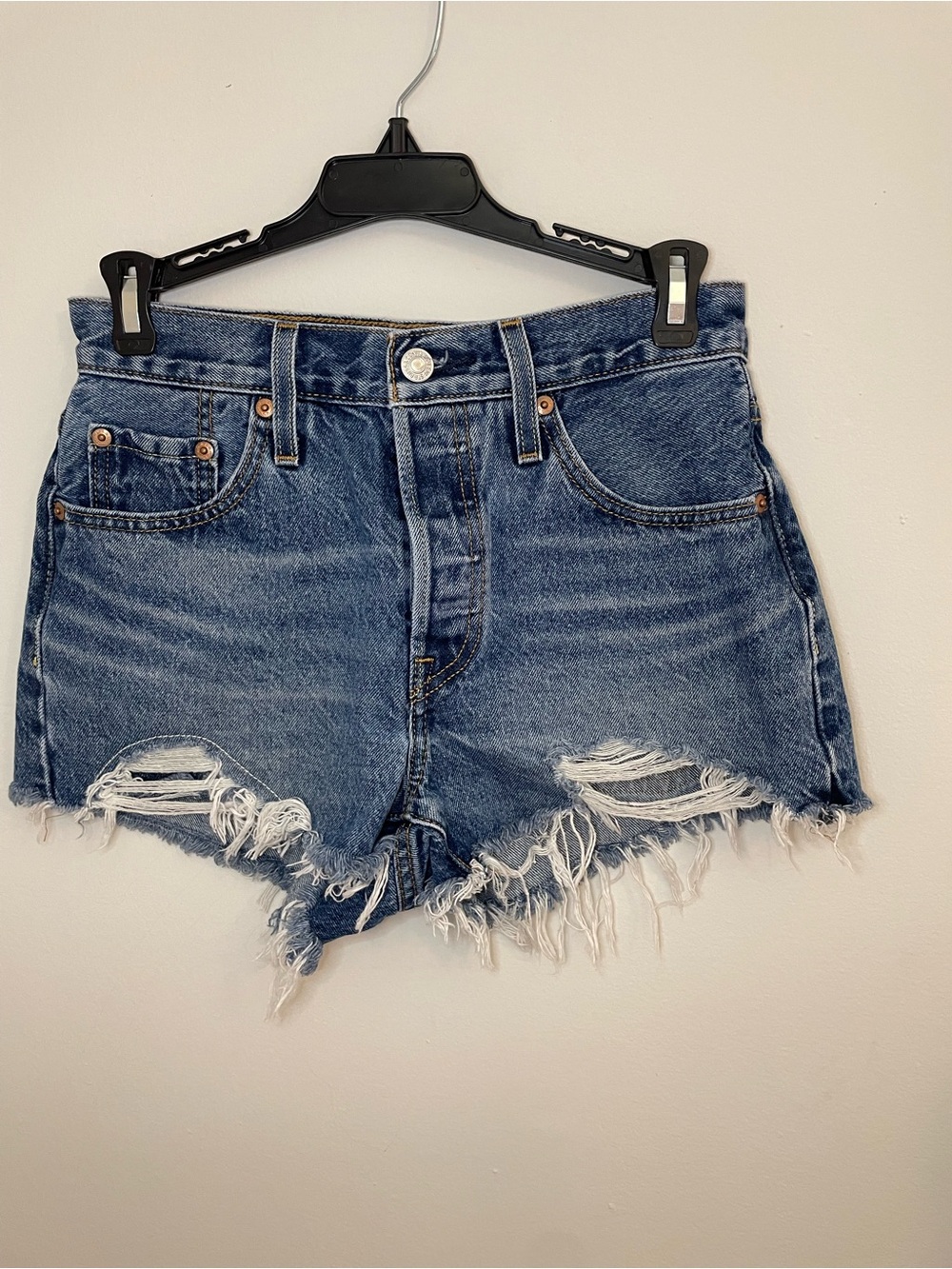 Levi's Distressed Frayed Hem Denim Shorts - Blue